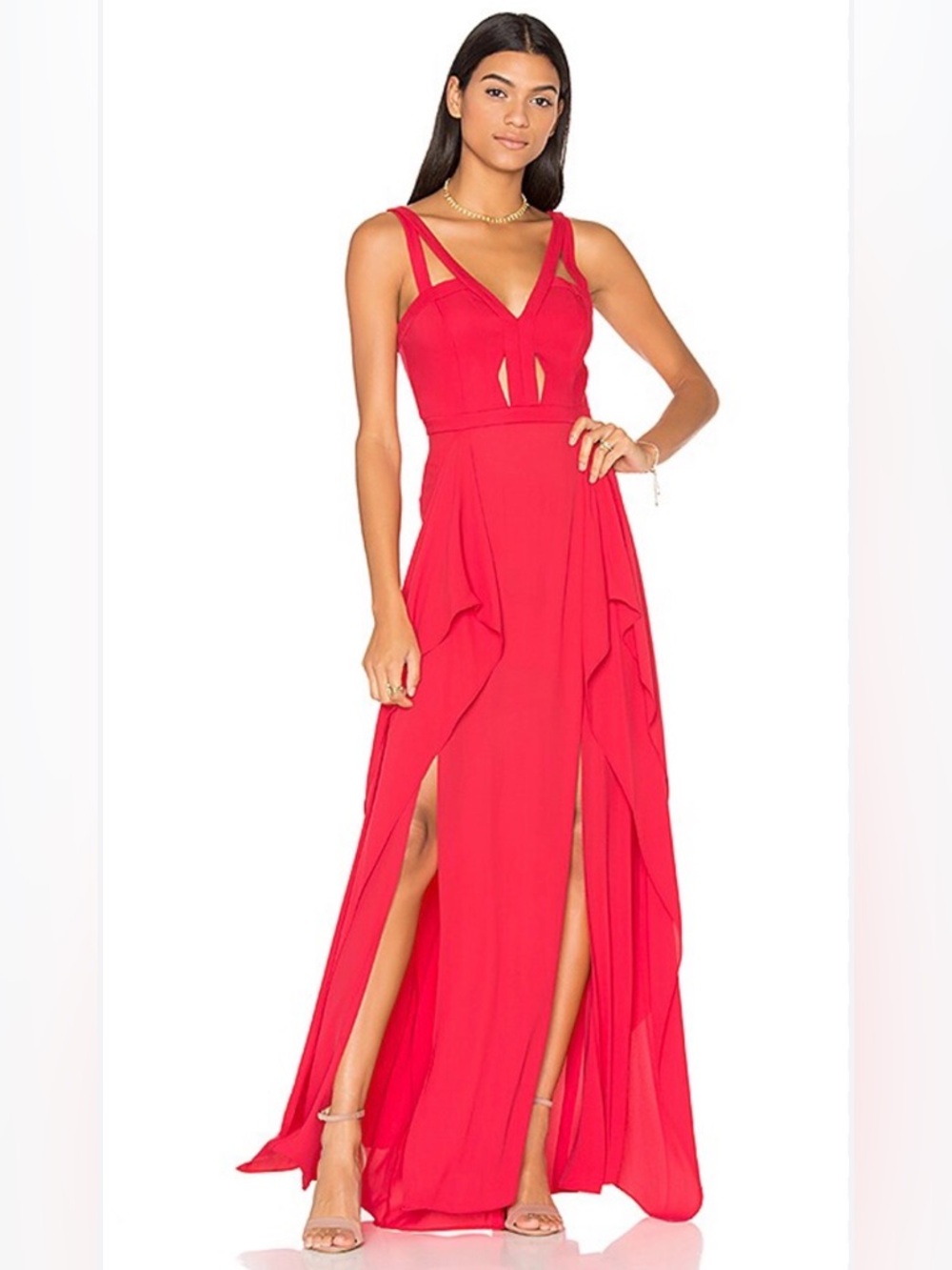 BCBGMaxAzria Juliana Gown Red Cutout Maxi Dress Formal Prom Wedding Size 8
